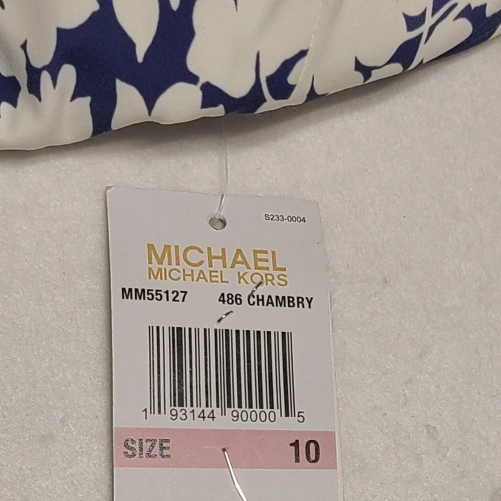 Michael Kors Women's Floral One Piece Swimsuit Blue White Lace Up Back Size 10
